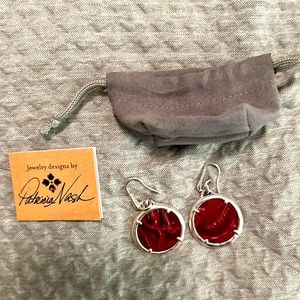 Patricia Nash silver encased red leather circular earrings